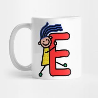 Letter E for girls alphabet Kids Colorful Cartoon Character Mug